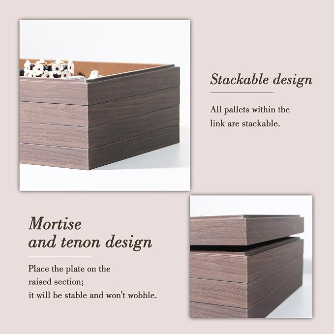 Wood Jewelry Organizer Tray, Drawer Tray (Brown, 2Pc, Flat) | Stackable Jewelry Display, Large Capacity Drawer Tray, Versatile Drawer Organizer, Multi-Purpose Storage