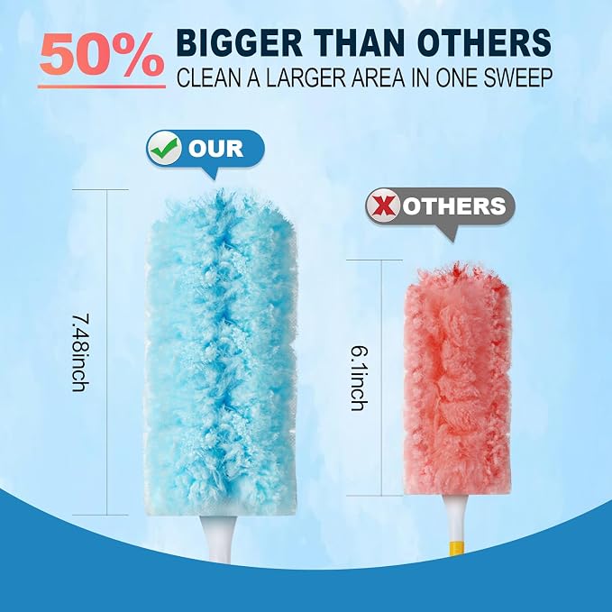 50Pcs Duster Refill Compatible with Swiffer Hand Duster +4FT Extended Handle +1 Handle, 360° Heavy Duty Duster Refills Kit for Cleaning, Office, Ceiling Fan, Baseboard & Blind