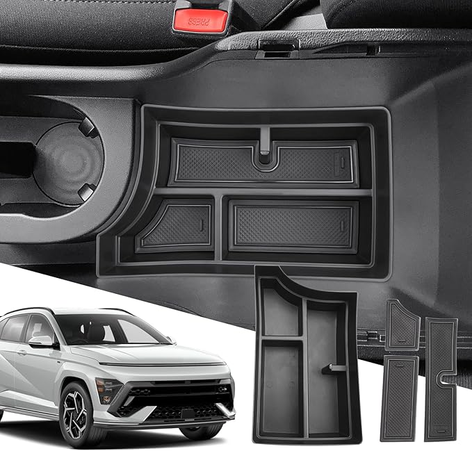 SXCY for 2024 2025 2026 Hyundai Kona Center Console Organizer for 24 25 Hyundai Kona Accessories Armrest Storage for 2024 Kona Console Organizer [Only Fit 24+ Kona Gas SE SEL with Manual Shift Handle]