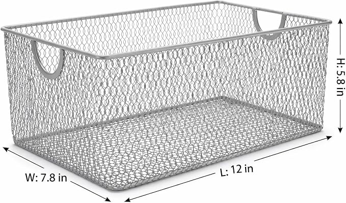 YBM HOME Kitchen Pantry Organizer Wire Basket for Shelves, Cabinets, Pantry, Countertop, Mesh Open Storage Bin Metal Basket for Organizing Food Supplies 12 x 7.8 x 5.8, 2 Pack, Silver