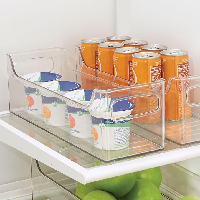 InterDesign iDesign Stackable Plastic Pantry Bin with Handles for Cabinets or Fridge, Set of 2, Clear, Made in USA (Pack of 2)