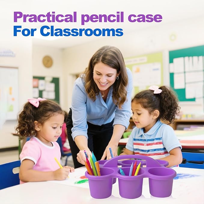 Multicolor Pencil Holders for Desk, 6-Cup Classroom Caddy with Handles, Durable Art Supply Organizer for School Office Home (Set of 6)