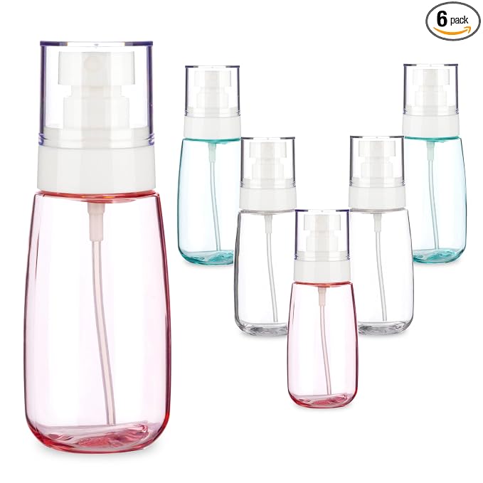 6 Pack 2.7oz/80ml Small Spray Bottle, Plastic Spray Bottles, Fine Mist Travel Spray Bottle for Hair and Face, with 9pcs Labels