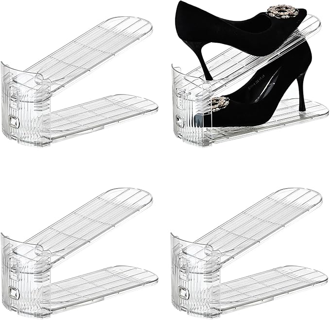 Shoe Stacker Shoe Rack Organizer for Closet Space Saver Storage Shoe Holder Organization,Transparent(5 * 11inch (Transparent, 4 pack)