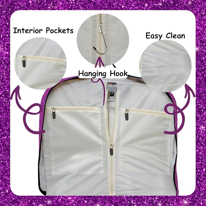 NGIL Glitter Travel Hanging Garment Bag (Glitter-Purple) | Garment Bag for Girls, Cheer Travel Bag, Dance Competition Bag, Cheer Dance Competition, Beauty Pageant
