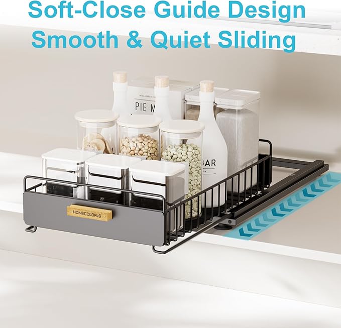 Pull Out Cabinet Organizer,Under Sink Organizer and Storage, 3 Installation Methods Slide Out Drawers for Cabinets, Multi-Purpose Storage Shelf for Kitchen, Cupboard, Bathroom 2 Pack Black