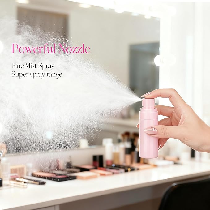 Small Spray Bottle, 2OZ Travel Spray Bottle, Mini Plastic Spray Bottles for Face, with 6pcs Labels (Pink)