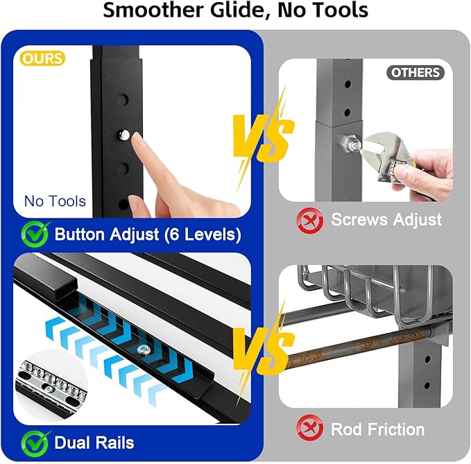 Under Sink Organizer, Dual-Rail Ball-Bearing, Under Kitchen Sink Organizer, 6-Level Adjustable, Under Cabinet Organizer, No-Drill Adhesive/Suction, Under Sink Storage (Black, Double Layer - 1 Pack)