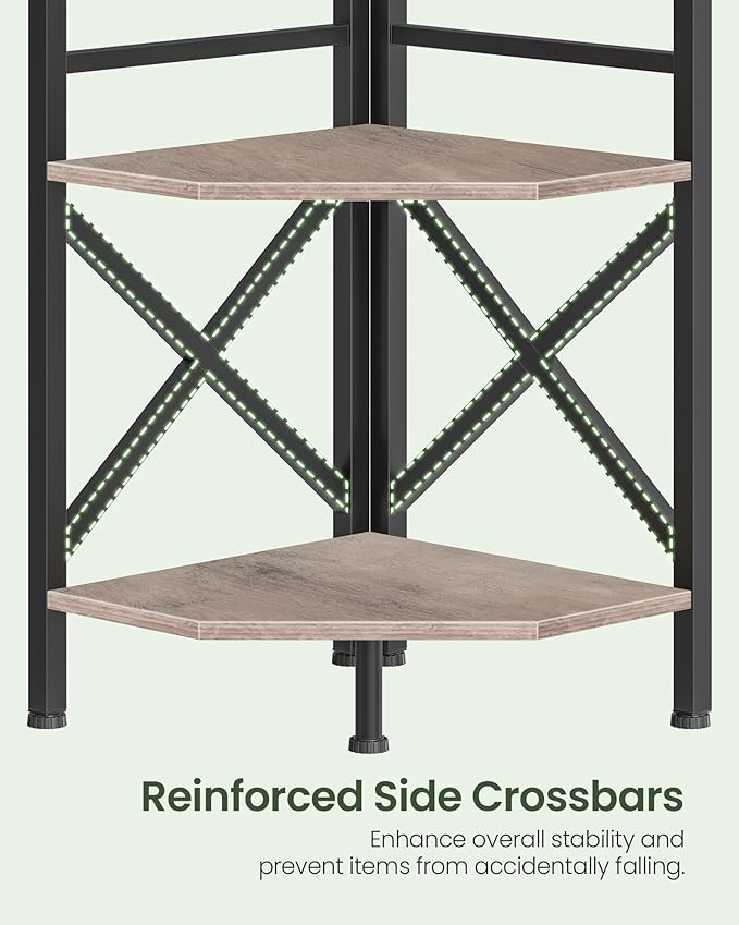 CHOEZON 69.3" Corner Shelf 5-Tier, Large Corner Shelving, Freestanding Storage Stand for Bedroom, Living Room, Kitchen, Industrial Engineered Wood Bookshelf Organizer, Greige and Black TCJ15BG