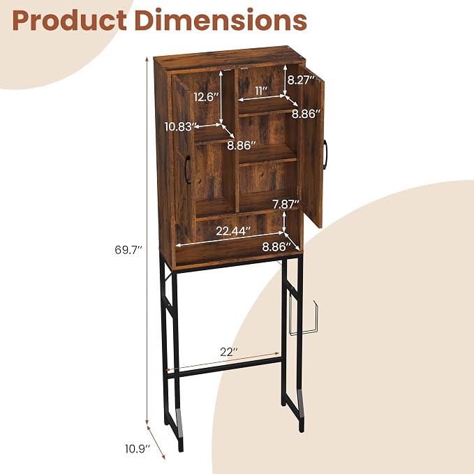 23.6" Over The Toilet Storage Cabinet with Barn Door,Bathroom Organizers and Storage with Adjustable Shelves, Farmhouse Over Toilet Organizer for Bathroom,Restroom,Laundry,Brown