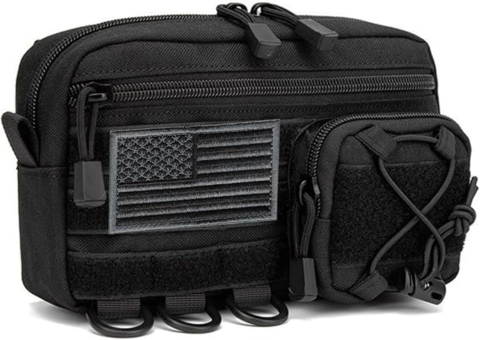 Tactical Molle Pouch Tool Admin Pouch Bag with Drawstring Pocket Flag Patch Utility Organizer Bag for Belt Tactical Vest Backpack