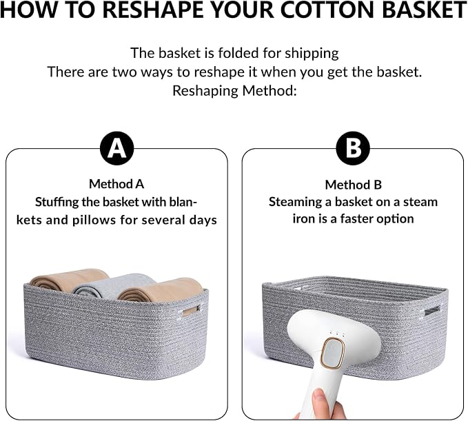 MiniArk Large Storage Baskets for Shelves, 17 x 13 x 7.5” Closet Organizers Bins for Clothes Blanket Towels, Baby Nursery, Toy Baskets Box, Woven Rope Baskets, 2 Packs Mixed Grey