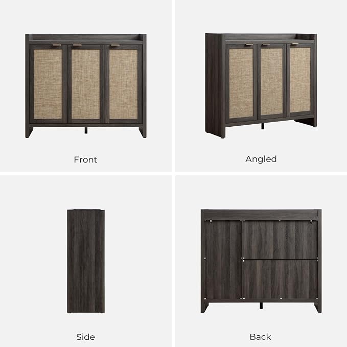 SICOTAS Shoe Storage Cabinet, 30 Pairs Rattan Shoe Cabinet Storage for Entryway, 6-Tier 41" Tall Large Shoe Cabinet, Boho Farmhouse Cabinet with Doors for Entryway Hallway Living Room, Black Oak