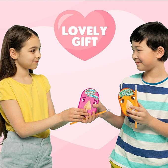 ArtCreativity Funny Nose Pencil Sharpener with Valentines Cards - Set of 28 - Classroom Novelty Gag Prize with 28 Pencils, Glue, I Pick You Nose Designs - Kids Birthday Party Favor and Art Supplies