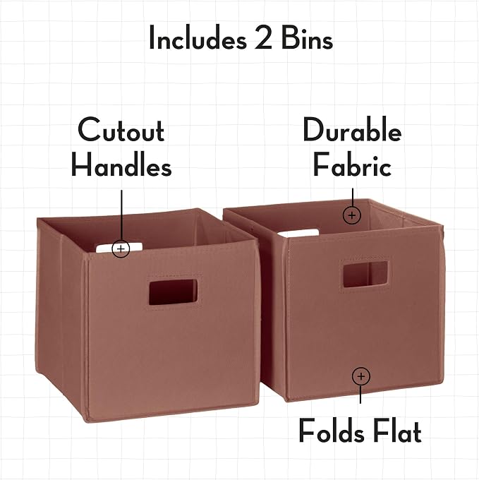 RiverRidge Folding Storage Bins - 2-pack of 10in Tall Terracotta Cubes | Fabric Bins, Set of 2 Storage Cubes, Cut-out Handles, Playroom Closet Organizer, Collapsible Cubby with Bottom Board Insert