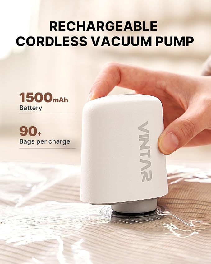 Vacuum Seal Bags for Clothing Travel with Rechargeable Cordless Pump, VINTAR 16 Pack Space Saver Vacuum Storage Bags, Travel Vacuum Compression Bags Set for Luggage Clothes Bedding Blanket