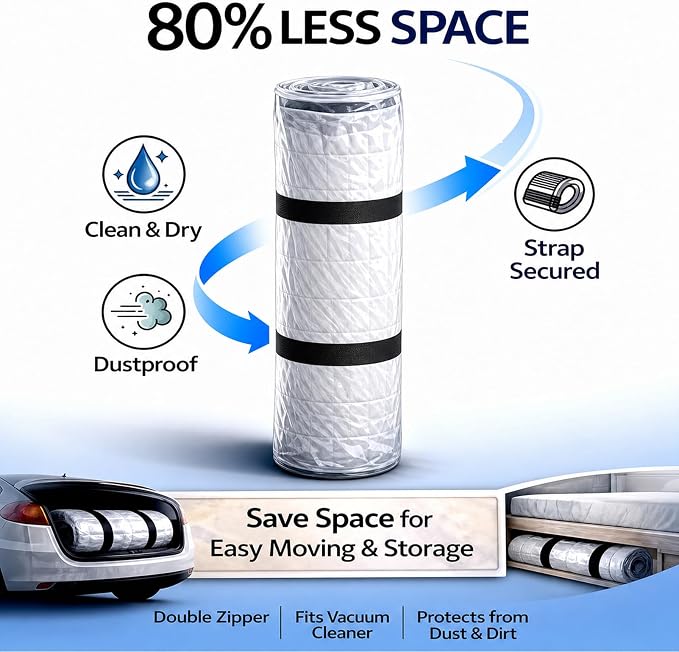 Memory Foam Mattress Vacuum Bag for Moving and Storage – Heavy Duty Compression Bag with Straps, Vacuum Bag for Memory Foam Mattress (Twin/Twin-XL, 2 Straps)