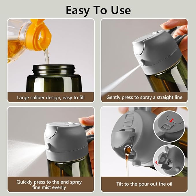 SWEET VIEW 2PCS Olive Oil Dispenser and Oil Sprayer | 16oz/470ml Glass Light-Proof Oil Pourer for Kitchen Air Fryer, Cooking, Salad, and BBQ, with Stickers