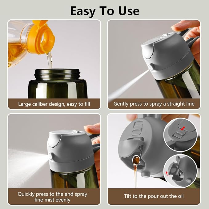 SWEET VIEW Olive Oil Dispenser and Oil Sprayer 16oz/470ml | Glass Light-Proof Oil Pourer for Kitchen Air Fryer, Cooking, Salad, and BBQ, with Stickers