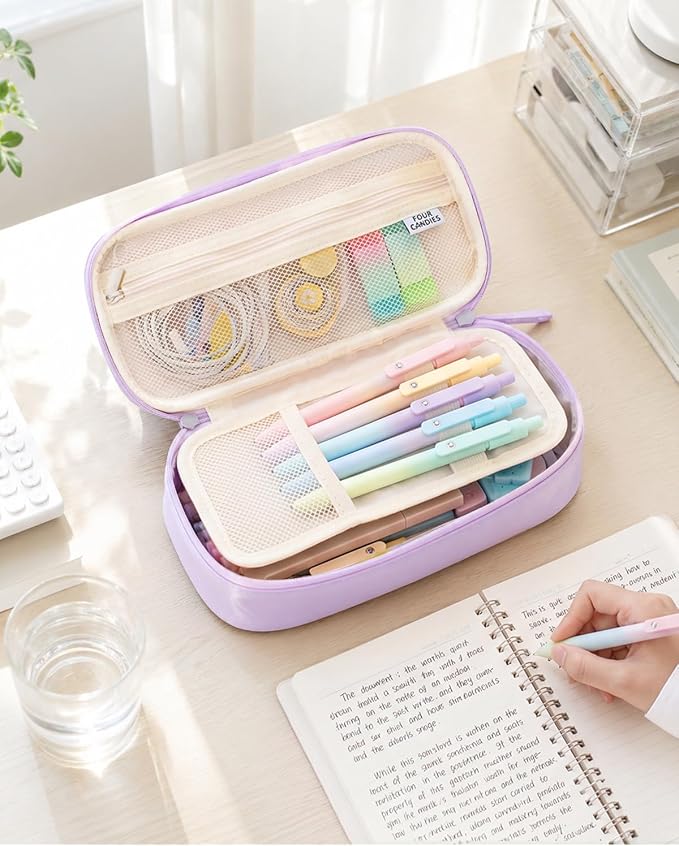 Four Candies Pencil Case, Large Capacity Pencil Pouch—Portable Marker Holder Bag for Home & Office, Soft Supply Organizer (Purple)
