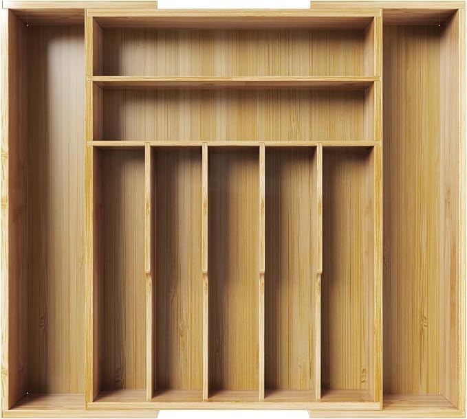 Kitsure Silverware Organizer - Expandable Bamboo Kitchen Drawer Organizer for Cooking Utensils and Cutlery, Sturdy & Thickened Kitchen Organizers and Storage Solution, XX-Large, Natural