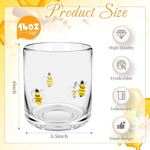 14 Ounce Icon Juice Glasses, Aesthetic Cocktail & Old Fashioned Drinking Glasses, Iconic Clear Glass Cups for Women, Sister, Friend & Party Gifts (Bee)