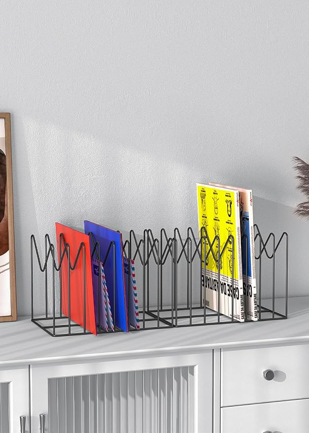TOPCJ 4 Sets Wire File Organizer for Desk,File Folder Holder/Rack/Stand,File Sorter Organizer,Desktop Record/Clipboard Holder,8 Sections Storage,Anti-Scratch/Rusty,Steel Stable Holder,Black