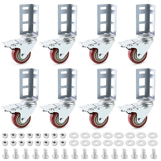QWORK 3" Boltless Rack Caster Wheels, 8 Pack Storage Shelf Accessories, Heavy Load 1000 lb Capacity for Garage, Warehouse & Workshop Shelving, 8-11/16" Total Height, 2-1/16" Side Length