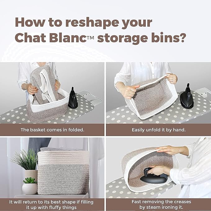 CHAT BLANC Cotton Rope Baskets for Organizing I Storage Baskets for Shelves | Rope Basket for Storage, Small Laundry Baskets, Woven Baskets for Storage, Dog Toy Bin, Baby Basket, Gray & Graphite 3Pack