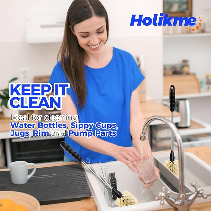 Holikme 6 Pack Bottle Brush 14" Stainless Steel Straw Cleaner Brush,Yellow | Bottle Cleaner Brush, 3 Straw, Bottle Cleaning Brush for Water Bottle, Baby Bottle Brush, Antistatic Brushes