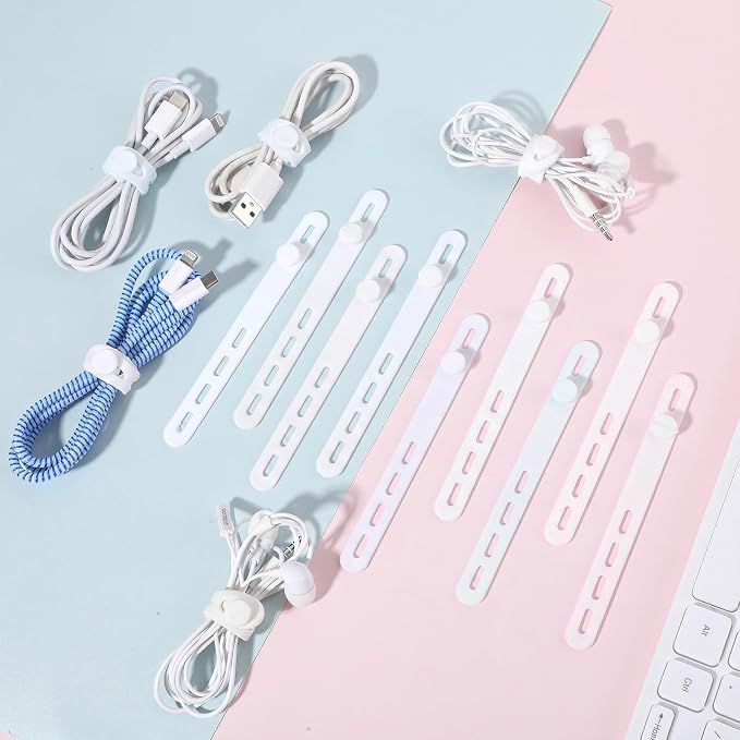 30 Pcs Silicone Cable Ties Reusable,Multipurpose Silicone Cord Ties,13mm Reusable Silicones Cable Tie,Adjustable Locking Buckle for Home & Office Cord Management,White