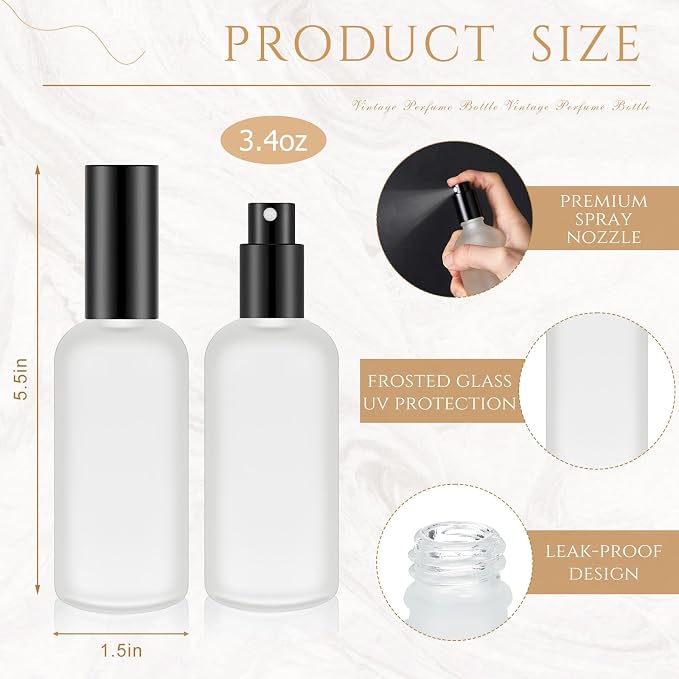 Roshtia 30 Pcs Glass Spray Bottle Clear Empty Bottles Small Refillable Reusable Perfume Bottle with Fine Mist Sprayer Pump for Face Body Travel(3.4 oz,Black)