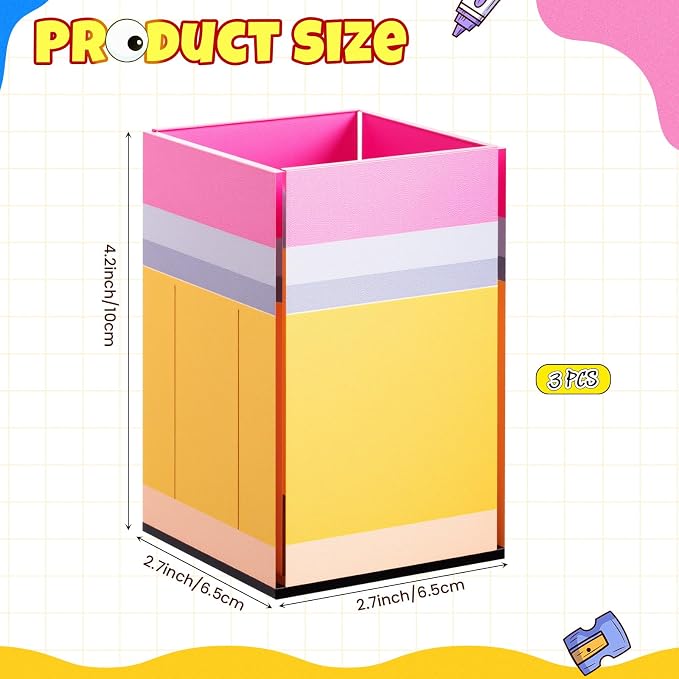 Weysat 2 Pcs Acrylic Pencil Shaped Pen Holder Cup for Desk Acrylic Desk Accessories Stationery Make up Brush Storage Organizer Back to School Gift for Teacher Classroom School Office Storage