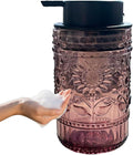 Foaming Hand Soap Dispenser,Vintage Glass Soap and Lotion Dispenser for Bathroom,Kitchen Dish Soap Dispenser with Silver Foam Pump,Cute Farmhouse Antique Decor (Pink+Foam Pump)