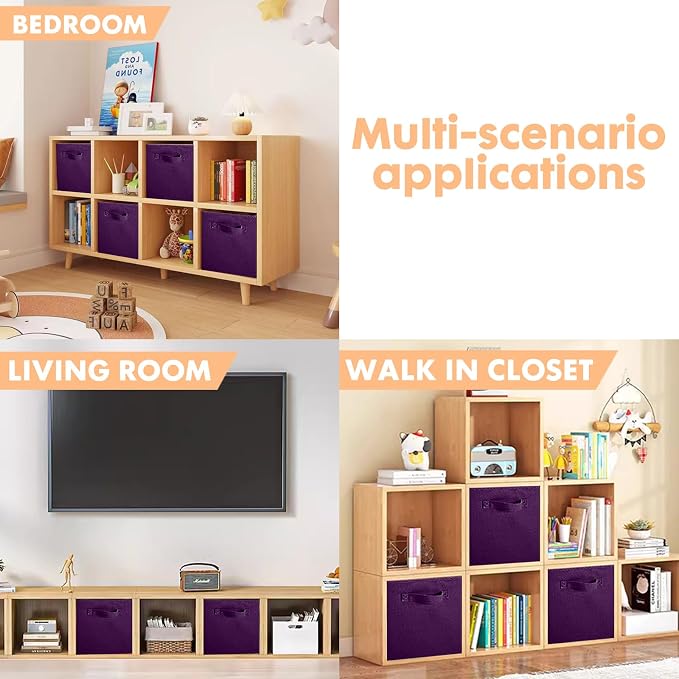 ShellKingdom Storage Bins, Foldable Fabric Storage Cube And Cloth Organizer | Storage Drawer For Closet And Toys, 13 X 13 X 13 INCH, 6 Pack (Purple)