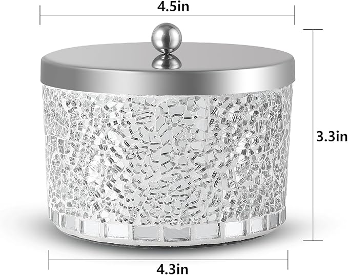 Qtip Holder with Lid, Cotton Swab Holder, Bathroom Container, Cosmetics Makeup Accessories Storage for Makeup Sponge Bath Salts Storage Christmas Birthday, Silver