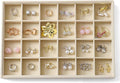 Large Jewelry Organizer for Drawer Insert Velvet Stackable Jewelry Trays for Earring Necklace Bracelet Ring Display (Beige, 24 Grids)
