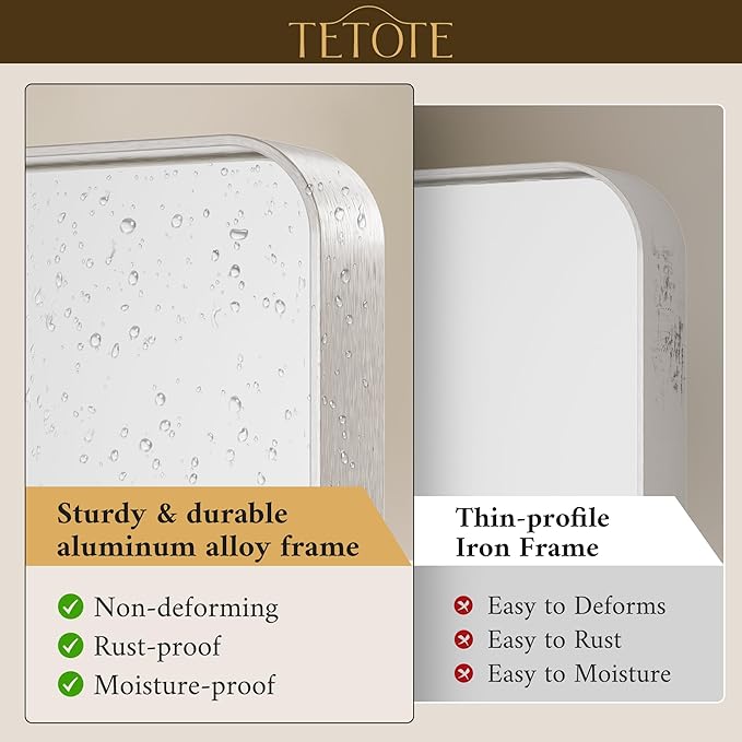 TETOTE Brushed Nickel Bathroom Mirror 40 x 24 Inch for Vanity Metal Framed Mirror Modern Farmhouse for Living Room Entryway(Horizontal/Vertical)