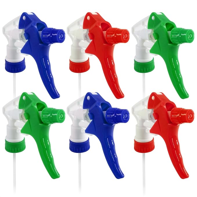 Spray Bottle Nozzle Replacement 12 Pcs, 8-32oz Bottles (Multicolor) | Replacement Trigger Sprayer Heads for Bottles; Fits 28-400 Thread, Trim-to-Fit Tube; for Cleaning, Garden & Pet Carefor