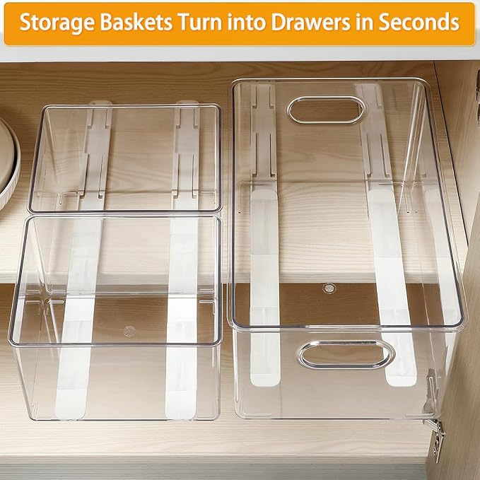 Summark Pull Out Rail for Baskets or Bins.Storage and Organization Accessories for Cabinet,Shelves.DIY Drawer Organizers Slides.2 Packs,White (1)