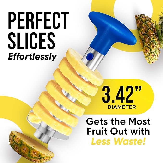 Zulay Kitchen Stainless Steel Pineapple Corer & Slicer – Heavy Duty Pineapple Cutter & Eye Removal Tool – Effortless Core Remover Tool with Sharp Reinforced Blade & Ergonomic Handle - Royal Blue