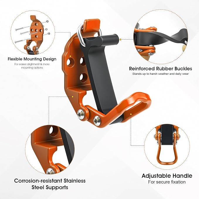 2 Pack Shovel Holder Wall Mount for Truck & Trailer, Adjustable Rubber-Coated Clamp for Shovel, Broom & Rake,Axe (0.6"–1.43"), Tool Holder for Overlanding, Off-Road, Work Truck & Garage,Orange