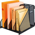 Desk file organizer metal desk magazine folder holder with 4 Vertical Compartments File Organizer for Office Home School, Black