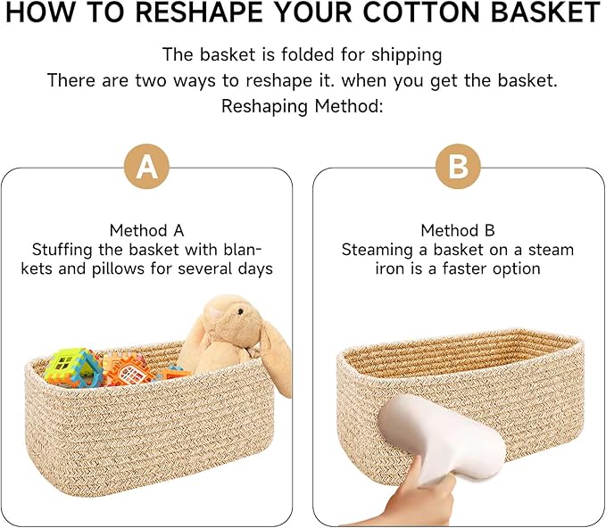 MiniArk Small Storage Baskets for Organizing | Closet Organizer Bins | Shelf Toy Basket | Woven Rope Baskets | Cube Decorative Box | Shallow Basket | 11.5x7.5x4.7” | 3 Packs Rainbow
