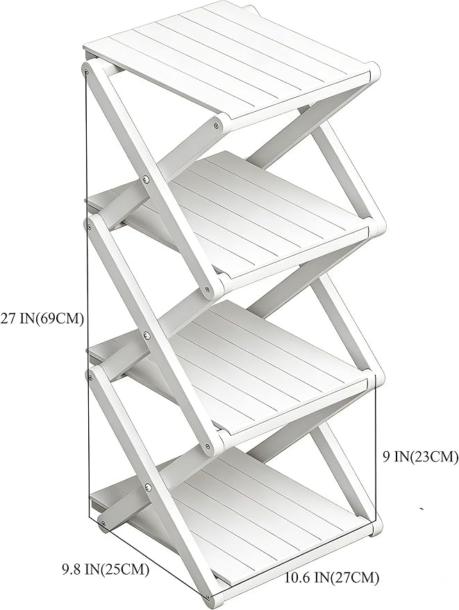 Bamboo Shoe Rack - No Assembly Required, Tall Narrow Foldable Shoe Organizer, Space-Saving Multifunctional Shelf for Entryways, Corners, Bedrooms, Balconies, 4 Layer White (Reinforced And Thickened )