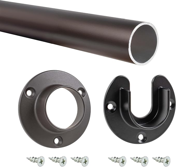 Outwater 32" Oil Rubbed Bronze Aluminum Closet Rod Kit – 1-5/16" Diameter with Matching U & O Flanges and Mounting Screws