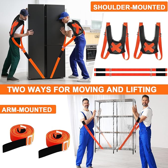 Moving Straps, 2-Person Adjustable Shoulder Moving Lifting Straps and 1-Person Handle Lifting System, Safety Easily for Moving Furniture, Appliances, Mattresses Heavy Objects up to 880lbs