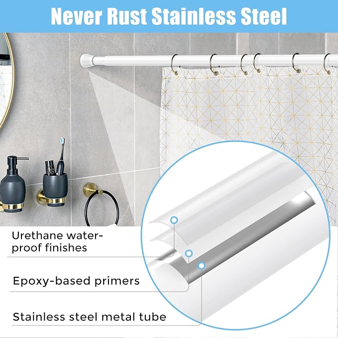 AIZESI 4pcs Tension Curtain Rod Spring Tension Rods for Windows 28 to 48 Inch, 7/8 Diameter White, Adjustable Curtain Rod Spring Tension Curtian Rod for Bathroom, Kitchen, Cupboard