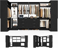 Aheaplus Closet System with 6 Drawers, 6 Hanging Rods & Corner Tower, Corner Closet System with Hanging, 112.5" U-Shaped Walk-In Wardrobe Organizer, 2000+ lbs Capacity, Set of 4, Black