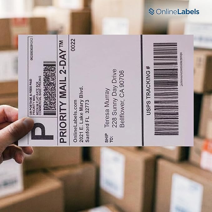 OnlineLabels 8.5 x 5.5 Half-Sheet Shipping Labels - Permanent, White Matte - for FBA, FedEx, UPS - Pack of 10,000 Labels, 5,000 Sheets - Inkjet/Laser Printers